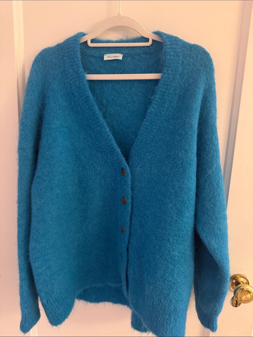 American Vintage Turquoise Blue Fuzzy V-Neck Cardigan